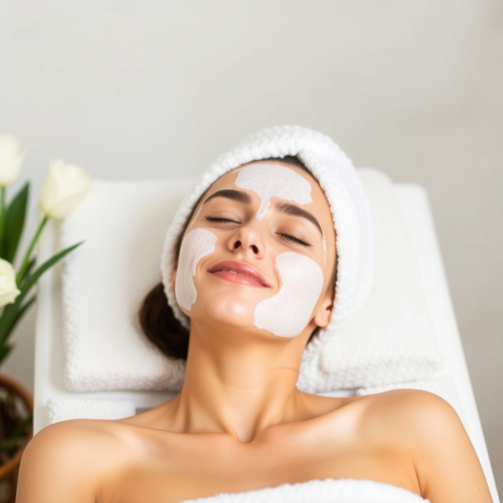 Woman enjoying an at-home facial treatment